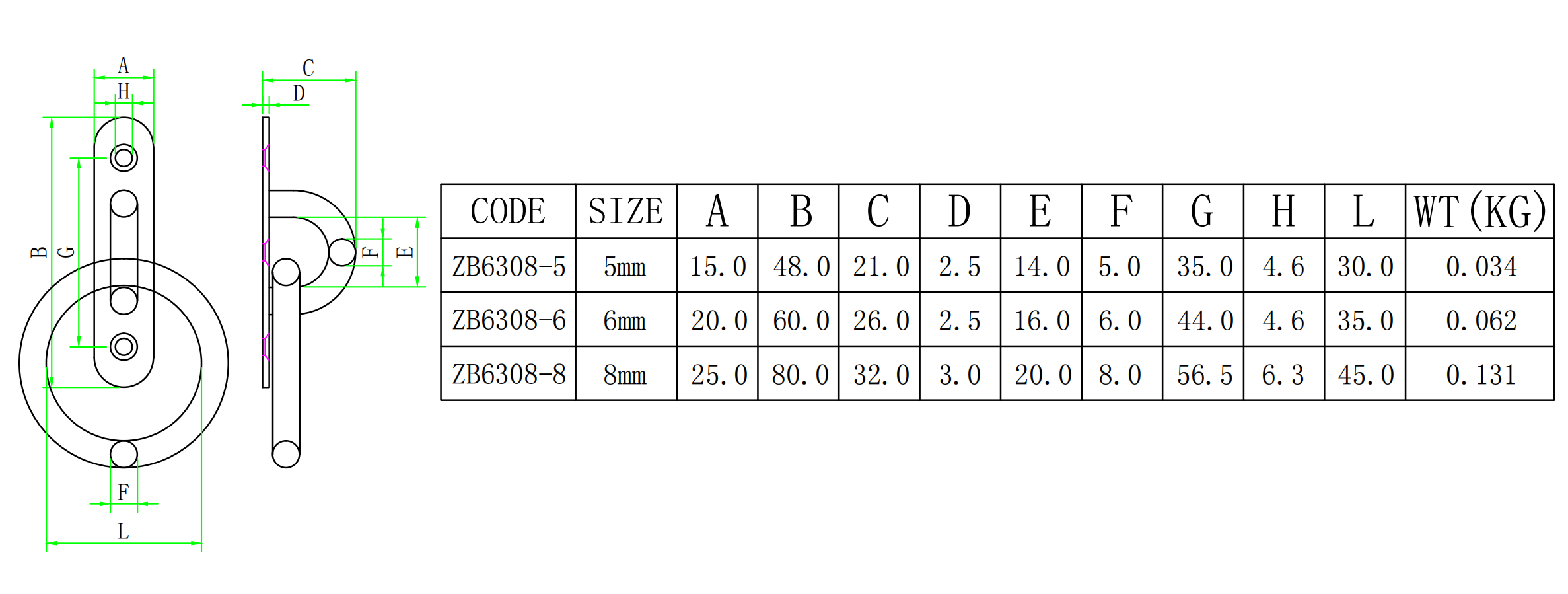 ZB6308 带环椭圆形门扣-尺寸图 ZB6308 带环椭圆形门扣-尺寸图