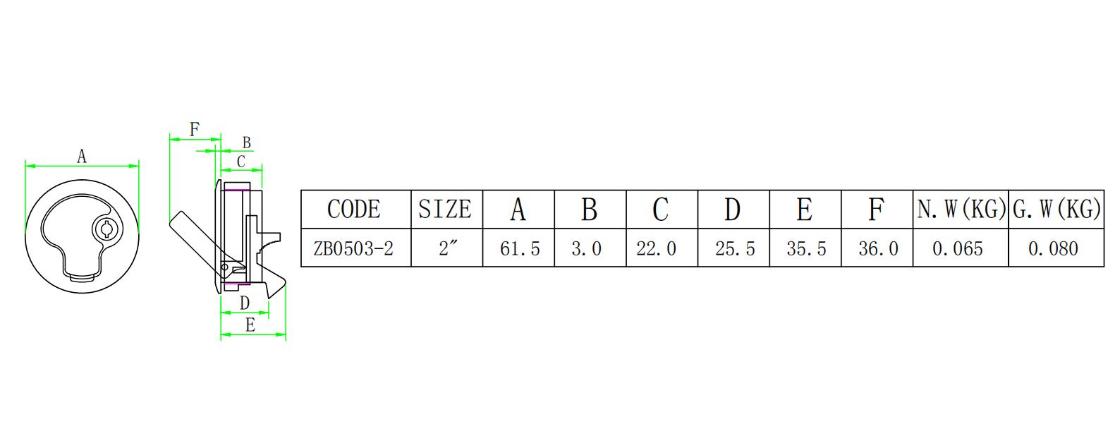 ZB0503带钥匙塑料圆锁-尺寸图 ZB0503带钥匙塑料圆锁-尺寸图