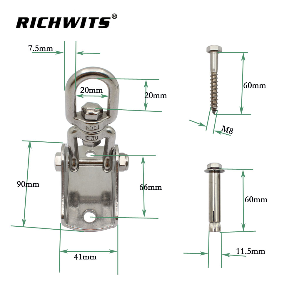 Hammock Hook Dimensional Drawing Detailed dimensional drawing of the SS316 hammock suspension hook plate