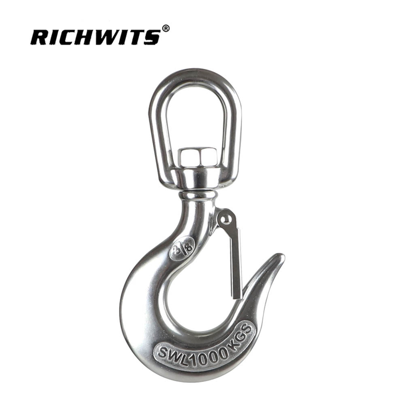 Factory AISI304 Stainless Steel Swivel Eye Slip Hook With Safety Latch Lifting Hoisting Crane Chain Hook