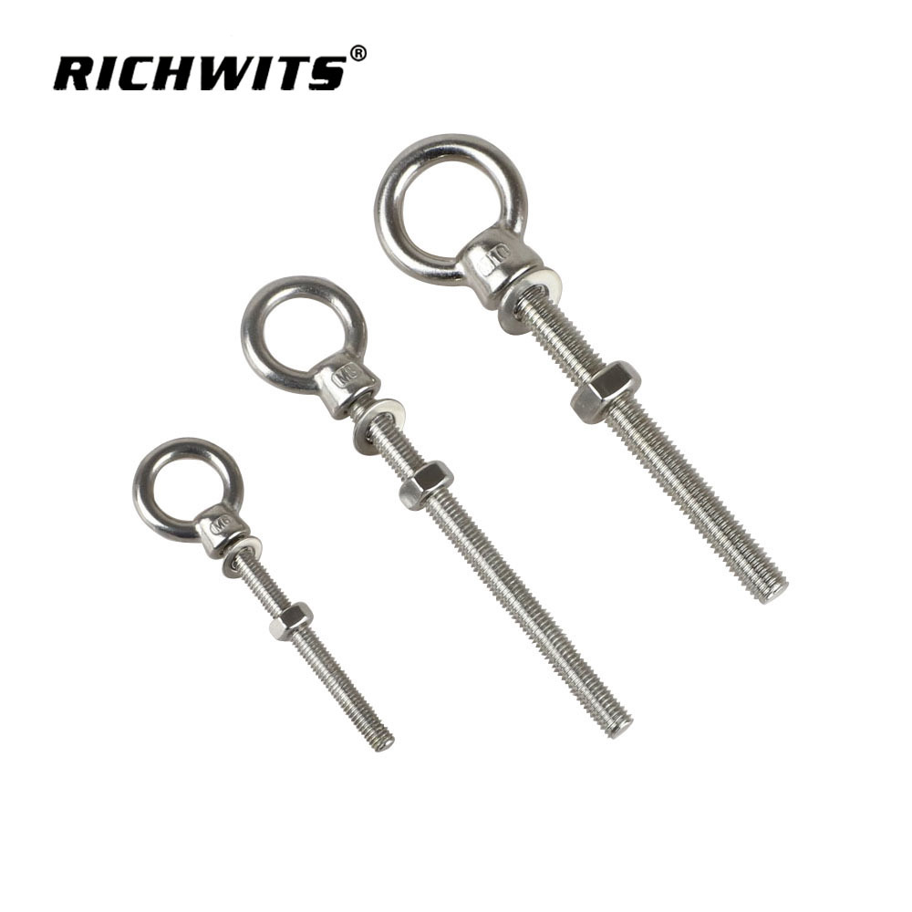 Manufacturers 316 Stainless Steel Lifting Long Shank Eye Bolts with Washer and Nut