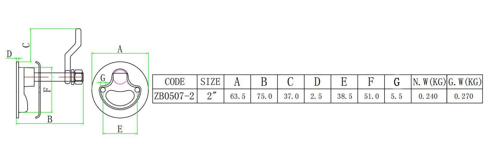 ZB0507 507地板扣-尺寸图