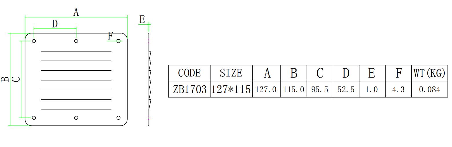 ZB1703方形通风片-尺寸图