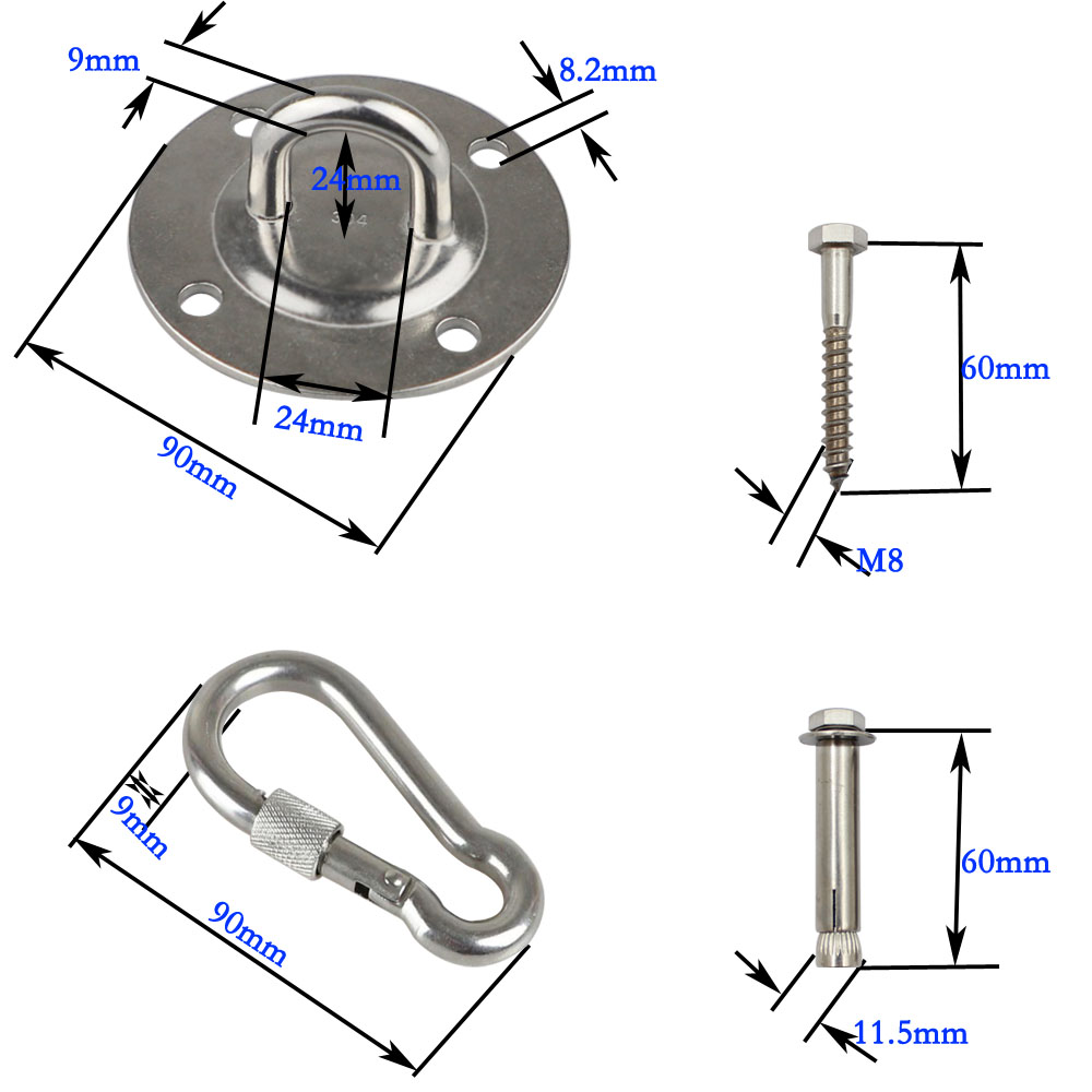Rigging Hardware Stainless Steel 304 Round Deck Pad Eye Plate Ceiling Wall Mount Hanging Hammock Swing Hook