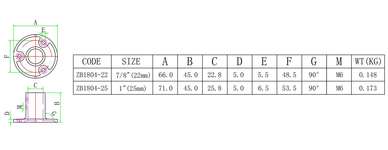 ZB1804 90度圆管座-尺寸图