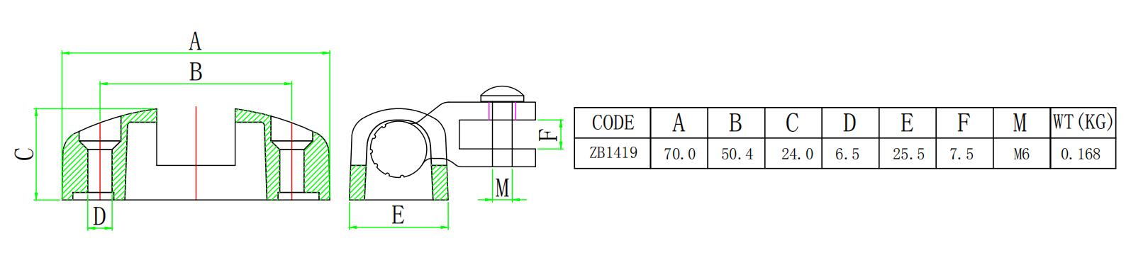 ZB1419摇摆山形座-尺寸简图