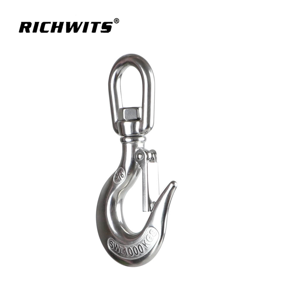 Factory AISI304 Stainless Steel Swivel Eye Slip Hook With Safety Latch Lifting Hoisting Crane Chain Hook