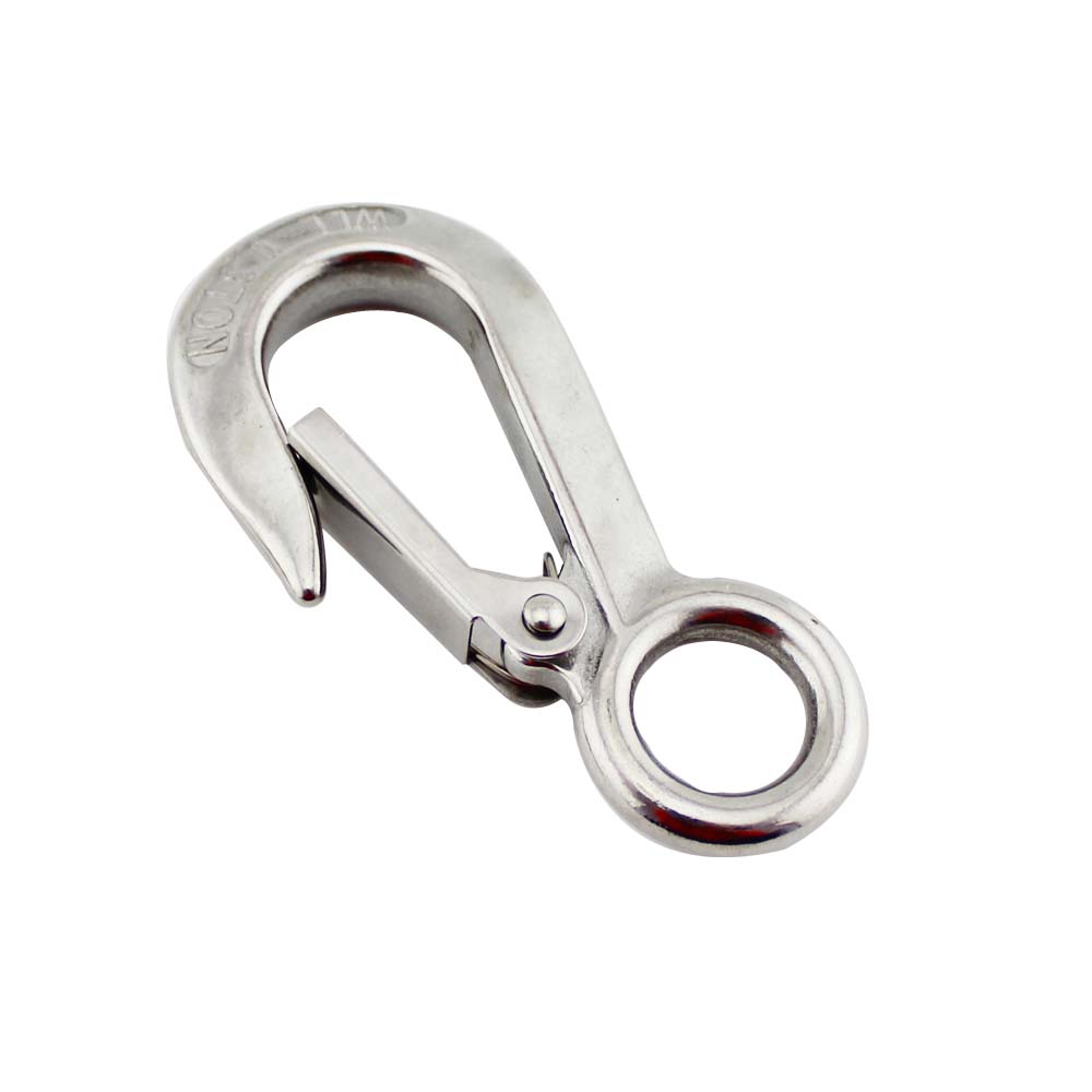 Heavy Duty 0.2 T/0.3T/0.5T Lifting Hook Marine Grade SS 304 Large Eye Spring Latched Crane Hook