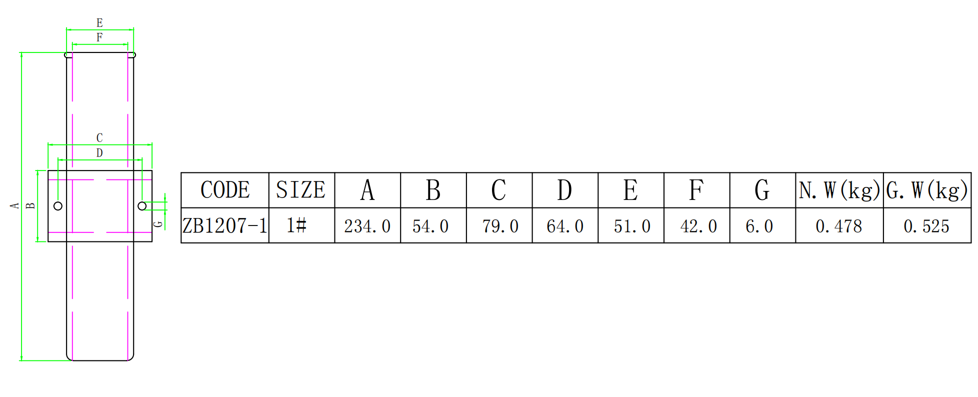 ZB1207 一筒不锈钢鱼竿筒-尺寸图