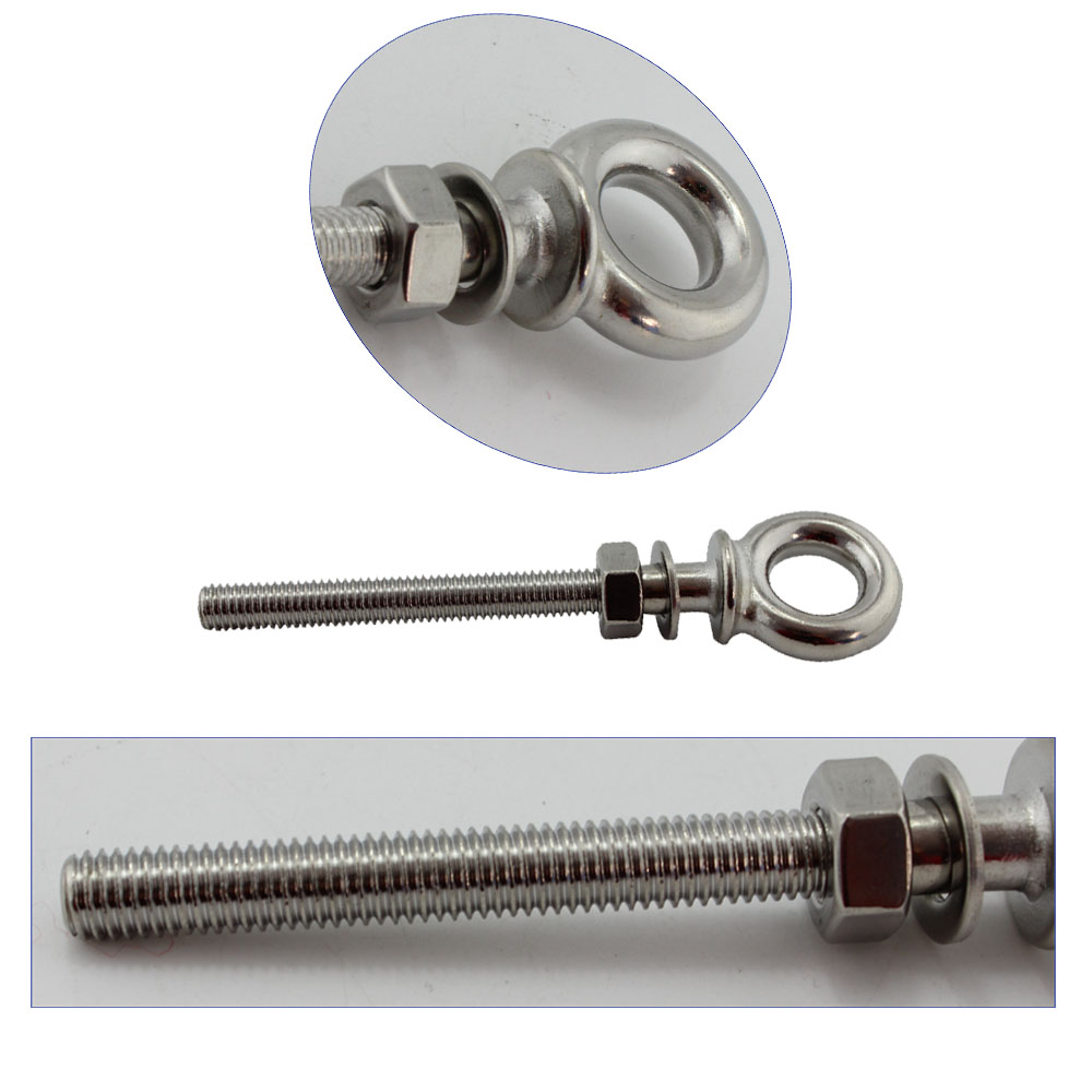 HX Long Thread Lifting Screw Eye Bolt Rigging Hardware Eye Bolts and Nut Lock Stainless Steel 316