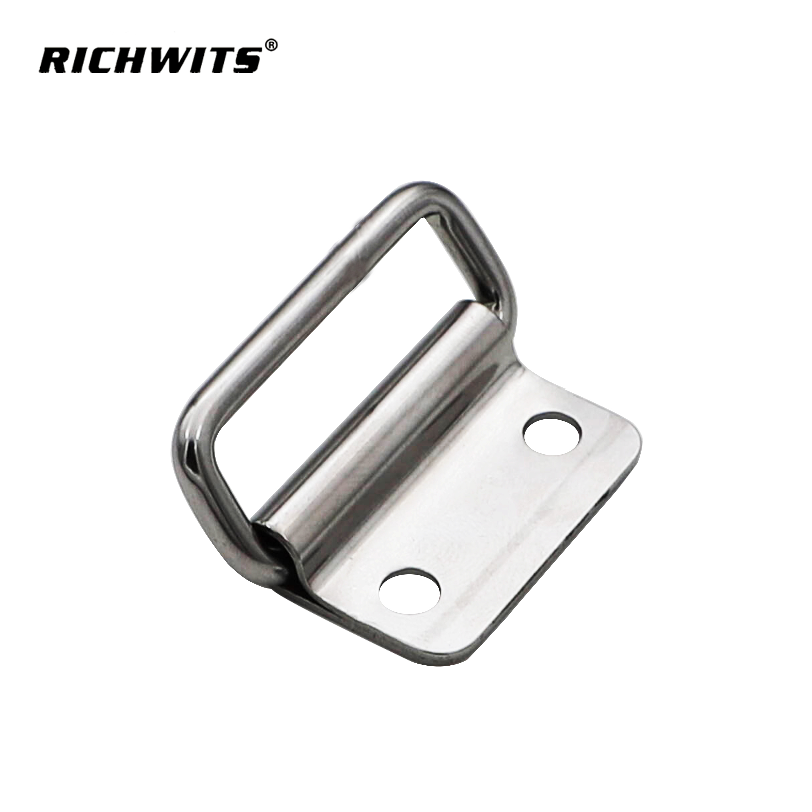 Heavy Duty Stainless Steel 304 Folding Cabinet Pull Handle, Double Hole Mount Metal Lifting Ring for Marine Hardware