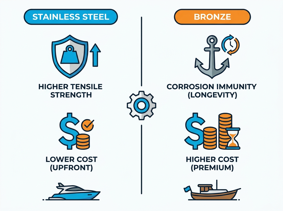 Stainless steel and bronze yacht fittings comparison